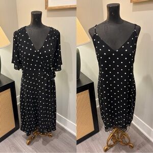 White House Black Market Old Money Polka Dot 2-Piece Wrap + Slip Dress Set SM